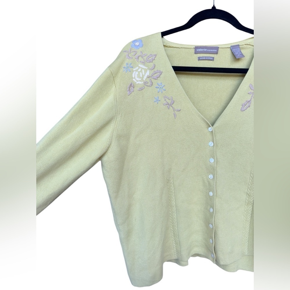 Vintage Valerie Steven’s Green Cotton Embroidered Floral Cardigan XL Cottagecore - Picture 3 of 8
